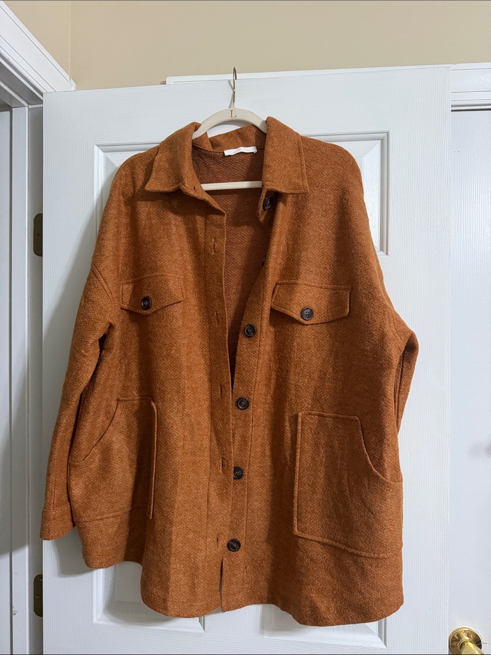 Ces Femme Women's Rust Orange Long Sleeve Collared Button Down Shacket Large